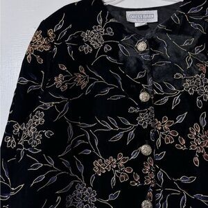 Vintage Dress-barn (Size 14/16) Black with Gold Floral Embroidery Jacket
